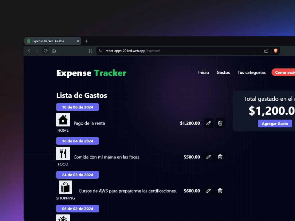 ExpenseTracker - Aplicación web para controlar tus gastos