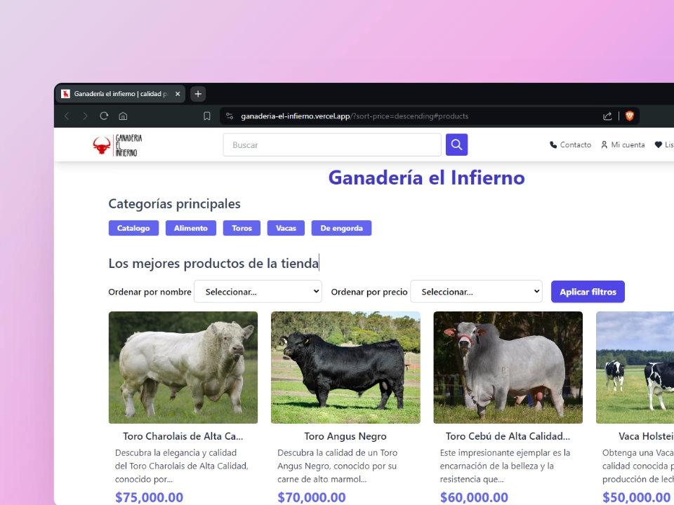 Ganadería el Infierno - Sitio web para la venta de ganado